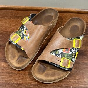 Birkenstock Zürich Brown Leather Sandals with Yellow Buckles Unisex EU46/USM12